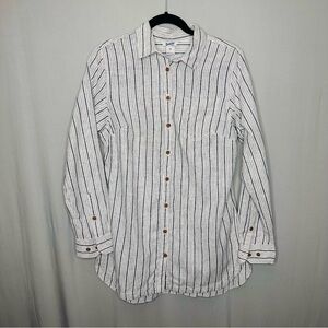 Duluth Trading co button down shirt dress shift long sleeve striped nautical